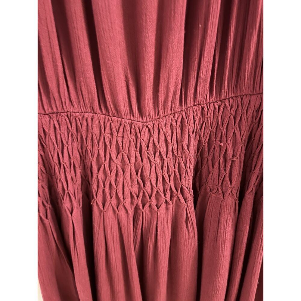 Free People Burgundy Peasant Smocked Mini Dress Sz S Boho Oversized - Picture 5 of 8